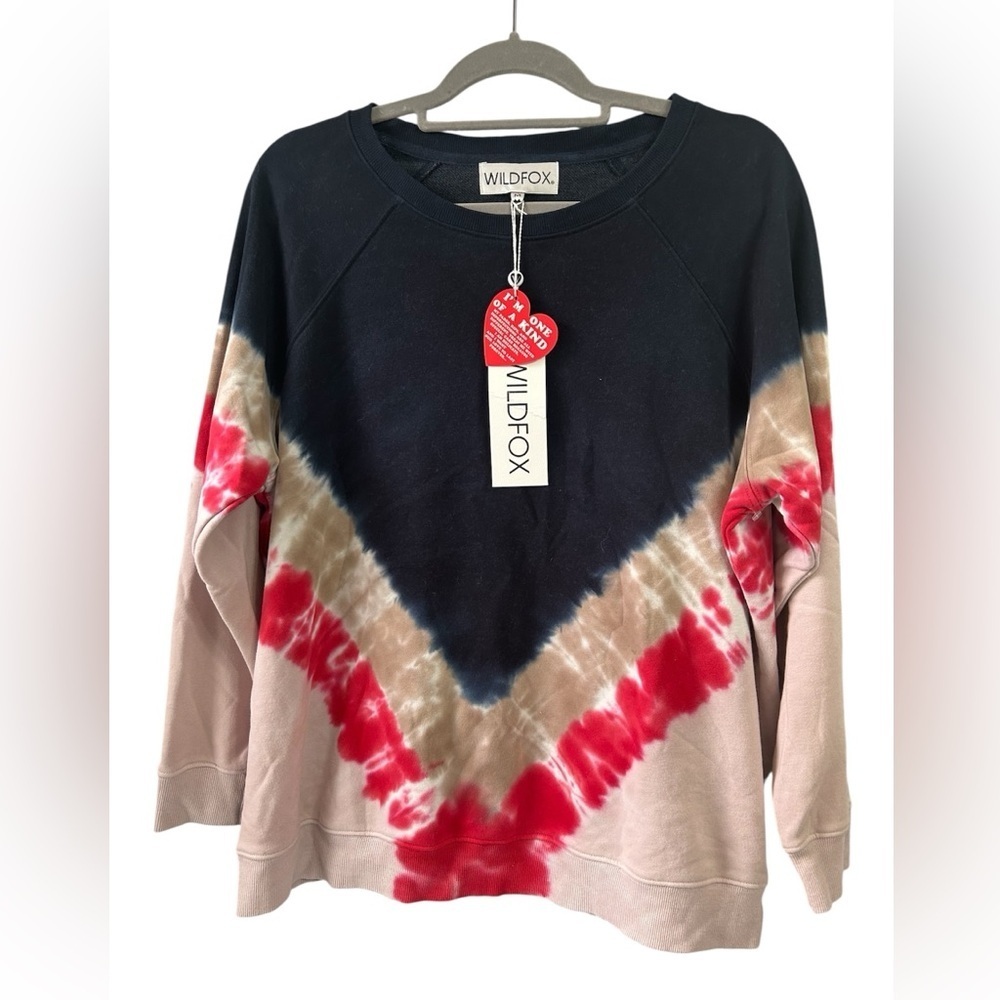 Wildfox Size Medium Daydreamer V-Pattern Tie-Dye Terry Oversized Crew Sweater